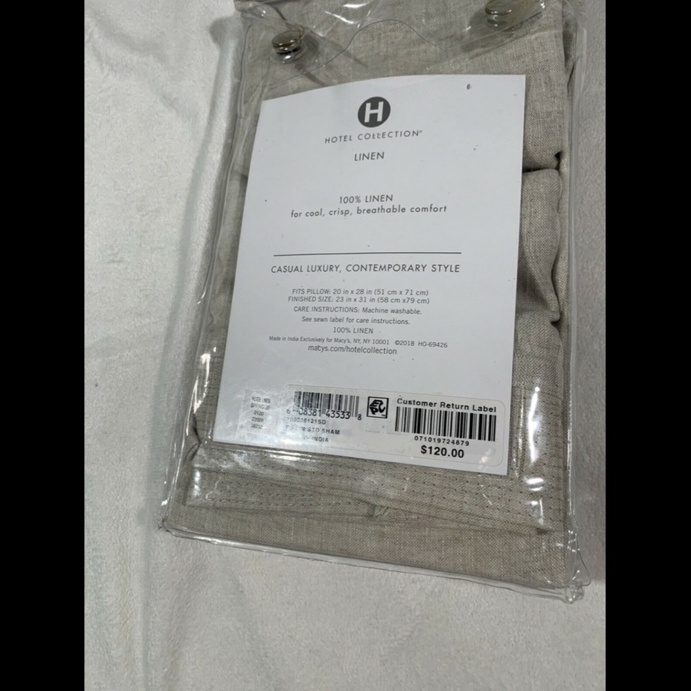 NIB‎ Hotel Collection Natural Linen (1) Standard Sham Pillow Case - Picture 2 of 12